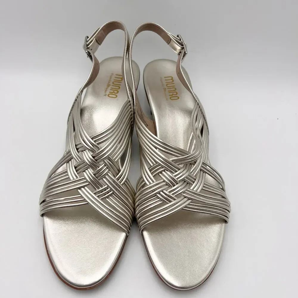 Munro Womens Marianna Heeled Sandals Size 12 M Silver Leather NWOB_10